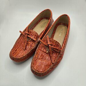 Prada Sunset Orange Crocodile Leather Loafers size 39.5